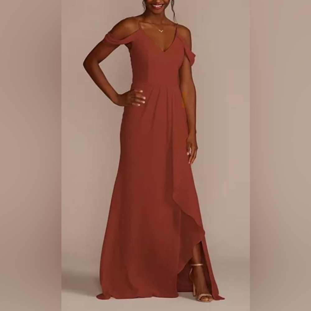 Long Formal Rust Red Flowy Dress - Picture 7 of 7